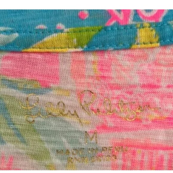 Lilly Pulitzer Size MEDIUM Etta V-Neck SHORT SLEEVE Top Florida Print - Picture 3 of 4